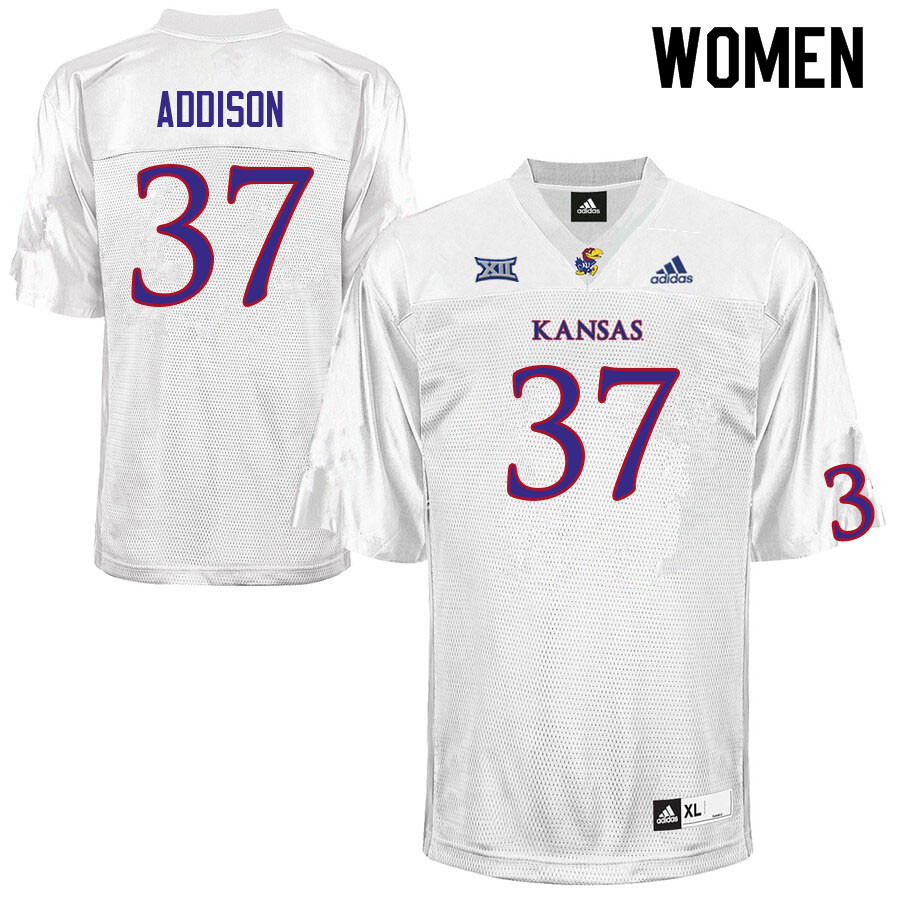 Women #37 Grayden Addison Kansas Jayhawks College Football Jerseys Sale-White - Click Image to Close
